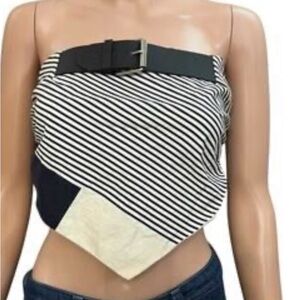 Zara Black, White & Cream Strapless Scarf Crop Top with Belt